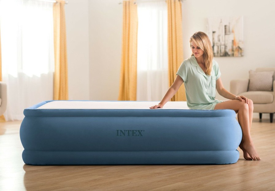 Air Mattresses INTEX | Dura-Beam® Deluxe Thermalux Air Mattress 20" Queen W/ Built-In Electric Pump - Blue